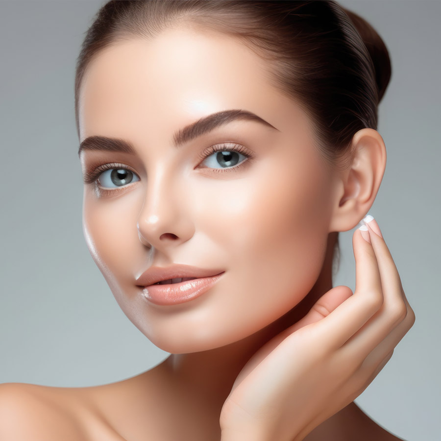 Portrait of woman, skincare and beauty cosmetics for shine, wellness or healthy glow on studio background.